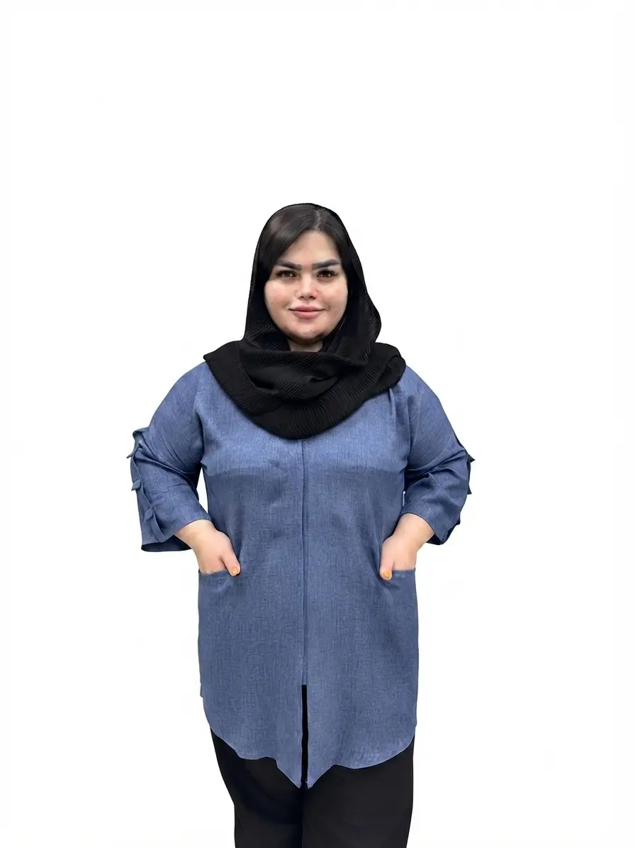 شومیز سایز بزرگ زنانه مدل آستین کرکره ای (یقه ایستاده)